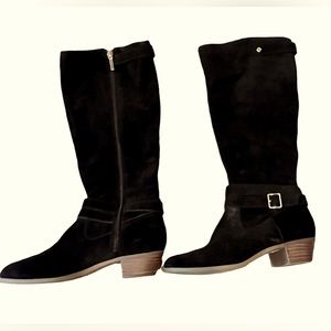 Crown & Ivy Kaylee Suede Leather Black Knee High Boots Size 6.5